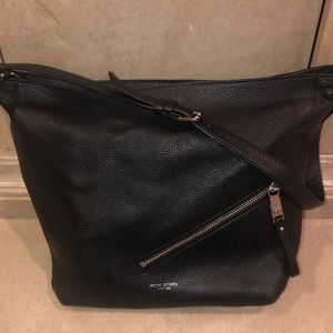 Rare,Henri Bendel Black pebbled leather bag, diagonal zipper pocket